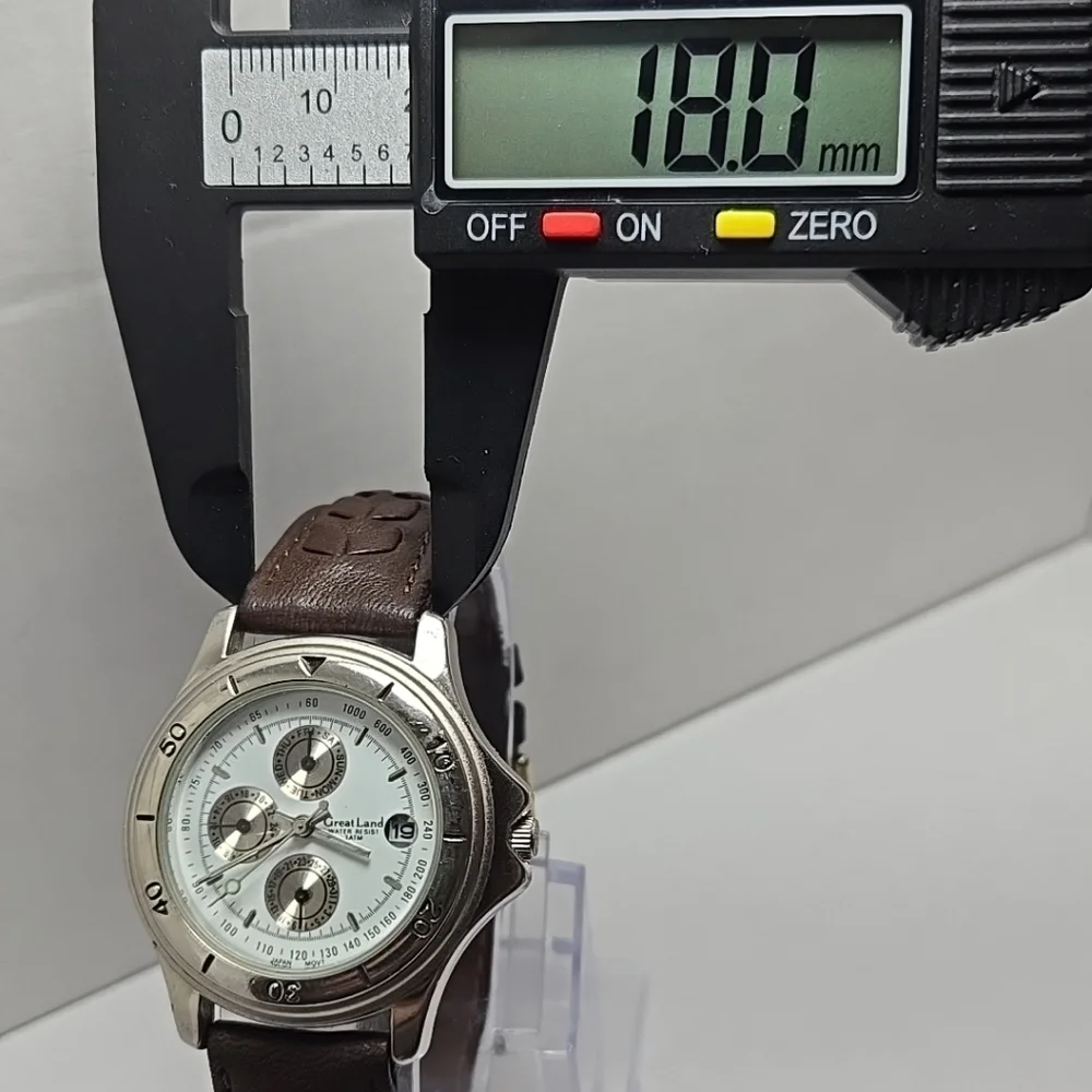 Great Land Mens Quartz Multi Dial Watch Date Brown Leather Strap New Battery